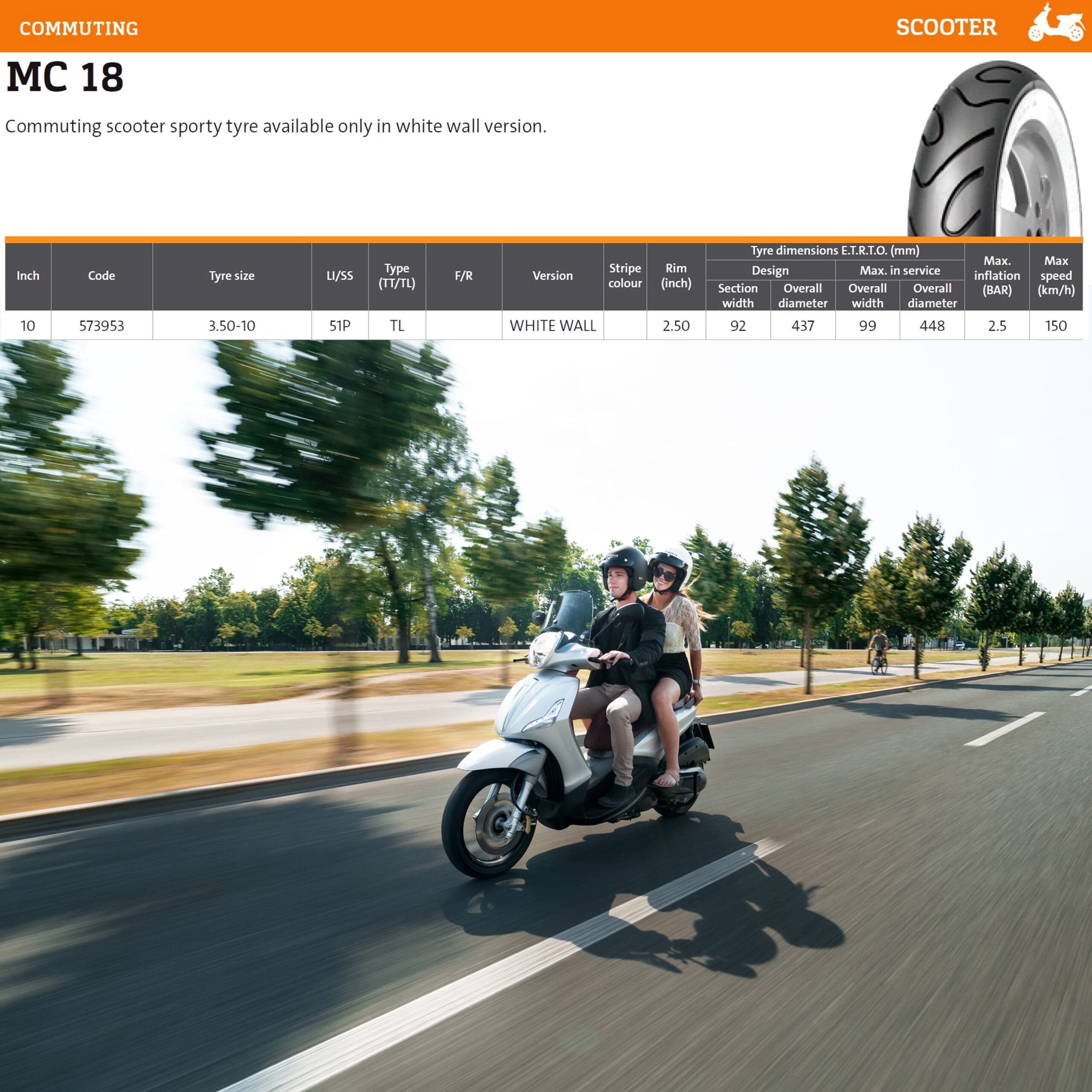 NAD. GUMA 3.50-10 51P TL MC18 WHITE WALL MITAS* 2