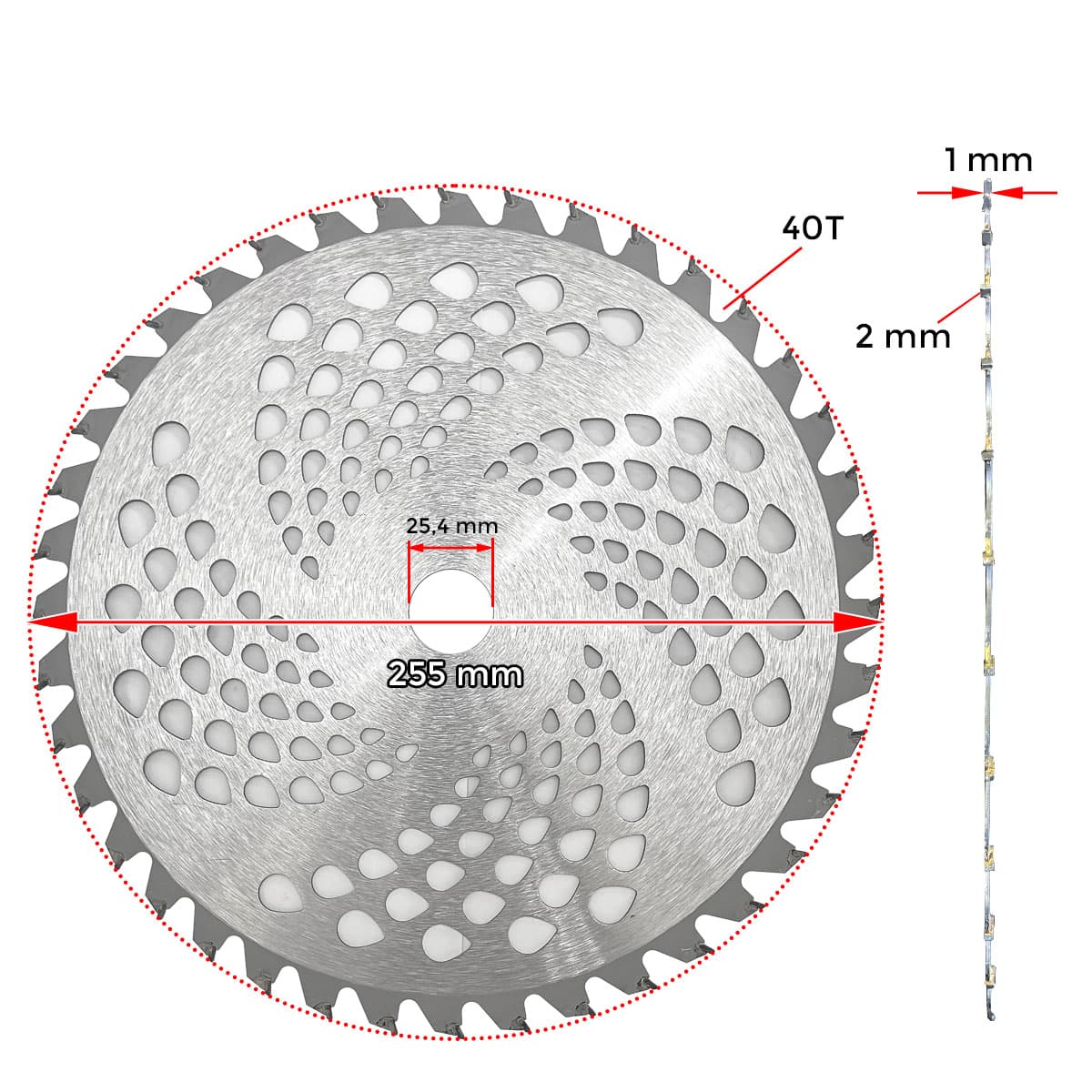 NOZ TRIMER 255x25,4x1mm ZAB 2mm 10" 40 ZABA VIDIJA CINKULAR 95 CN* 2